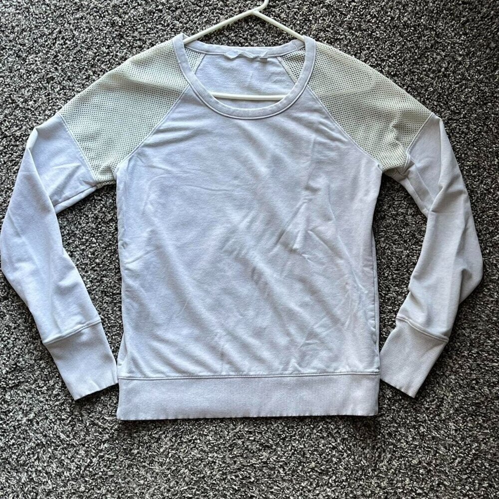 Athleta Citytime Mesh Shoulder Pullover Sweatshirt Size Small Beige Activewear
